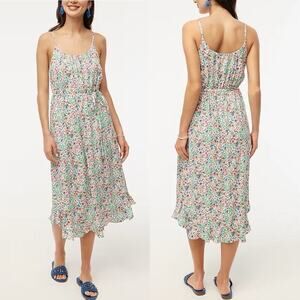 NWOT J.Crew Ruffle Midi Dress With Curved Hem Floral Size 10